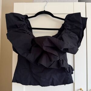 Zara Black Ruffle Puff Sleeve Top, Size: M, Worn Once